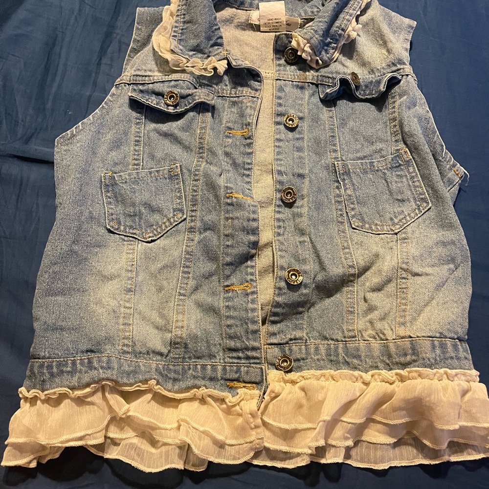 Jean vest with sheer ruffles